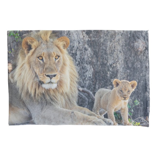 Cutest Baby Animals | Lion Dad & Cub Pillow Case (Front)