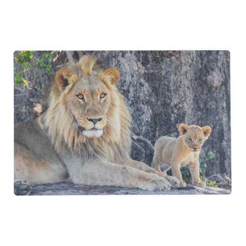 Cutest Baby Animals  Lion Dad  Cub Placemat