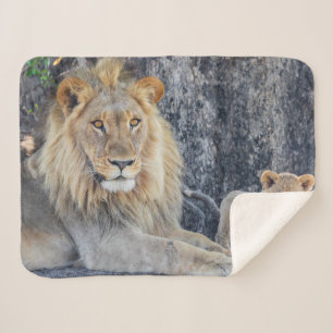 Cutest Baby Animals Lion Dad & Cub Sherpa Blanket