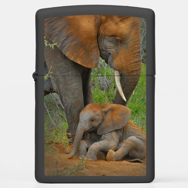 Cutest Baby Animals | Mama Elephant & Baby Zippo Lighter (Front)