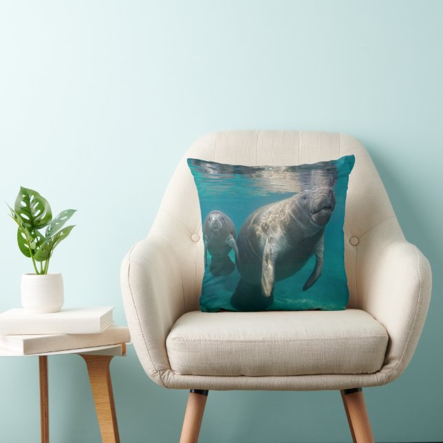 Cutest Baby Animals | Manatee & Baby Throw Pillow (Chair)