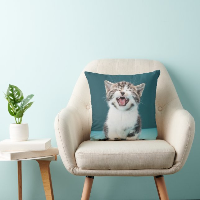 Cutest Baby Animals | Meowing Baby Kitten Throw Pillow (Chair)