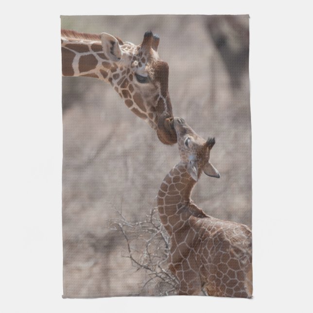 Cutest Baby Animals | Mother and Baby Giraffe Kitchen Towel (Vertical)