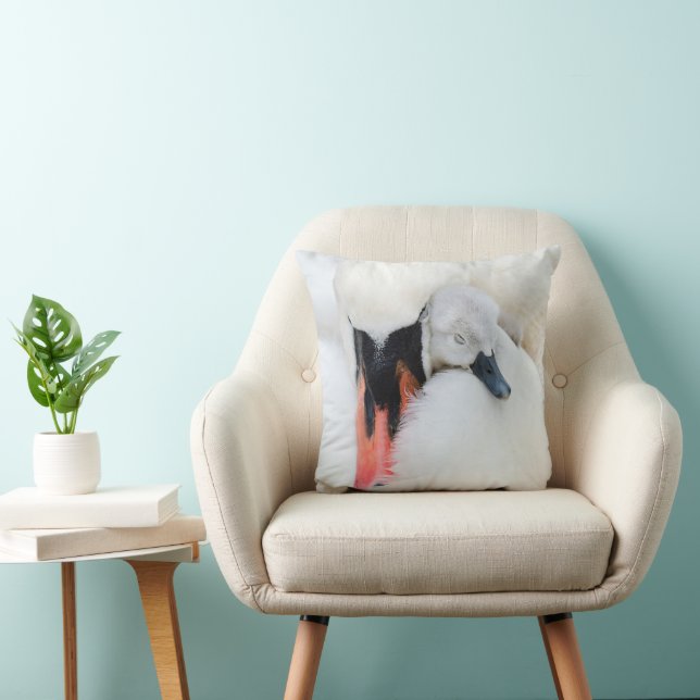 Cutest Baby Animals | Mother & Baby Mute Swan Throw Pillow (Chair)