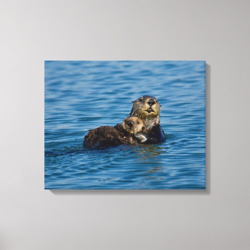 Cutest Baby Animals  Mother  Baby Sea Otter Canvas Print