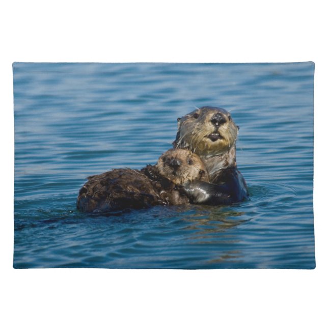 Cutest Baby Animals | Mother & Baby Sea Otter Cloth Placemat (Front)