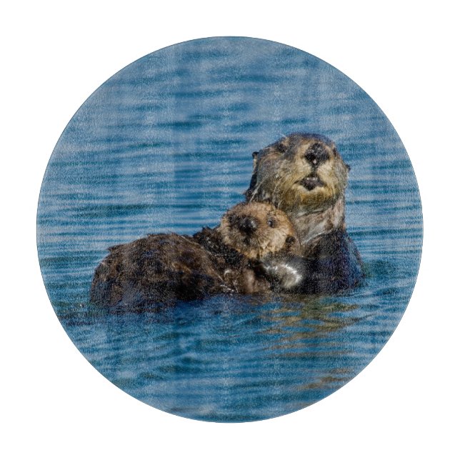 Cutest Baby Animals | Mother & Baby Sea Otter Cutting Board (Front)