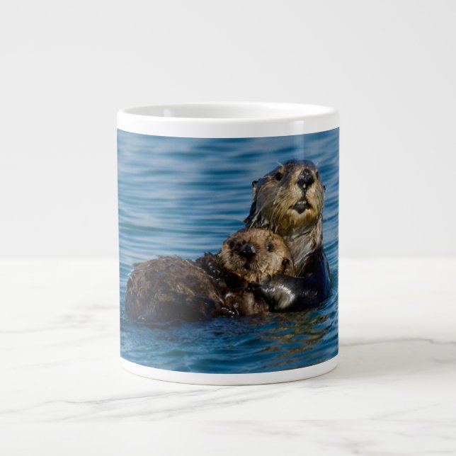 Cutest Baby Animals | Mother & Baby Sea Otter Giant Coffee Mug (Front)