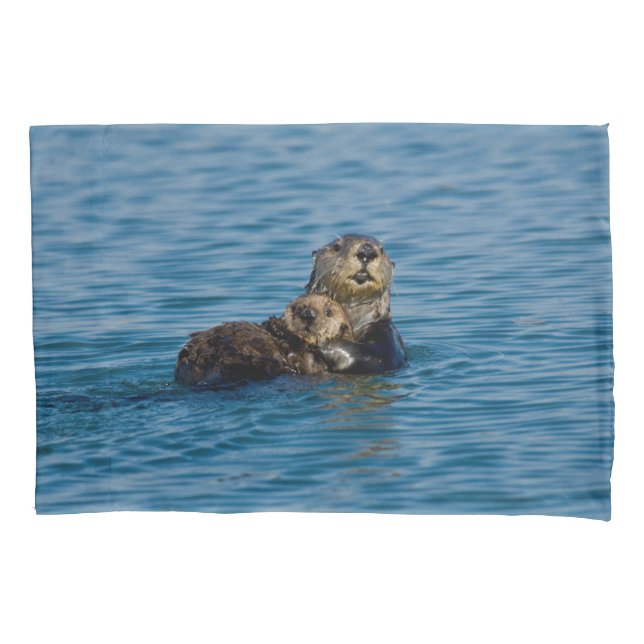 Cutest Baby Animals | Mother & Baby Sea Otter Pillow Case (Front)
