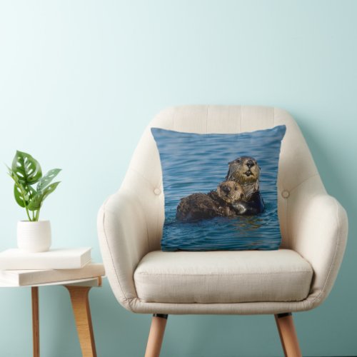 Cutest Baby Animals  Mother  Baby Sea Otter Throw Pillow