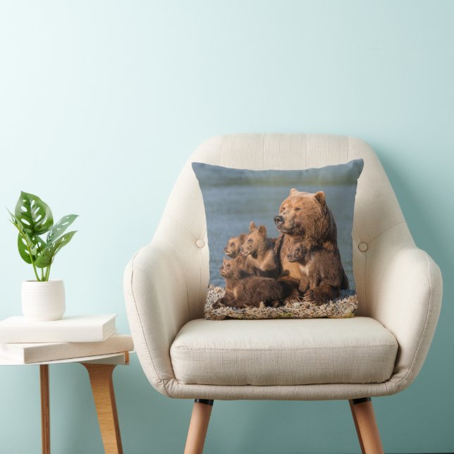 Cutest Baby Animals | Mother Bear & Cubs Throw Pillow (Chair)