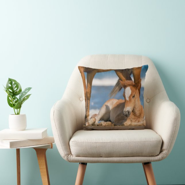 Cutest Baby Animals | Newborn Corolla Wild Horse Throw Pillow (Chair)