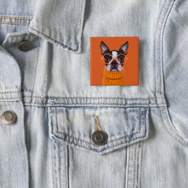 Cutest Baby Animals | Orange Boston Terrier Button (In Situ)