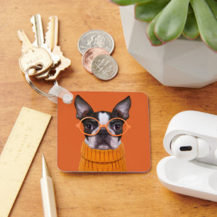 Cutest Baby Animals Orange Boston Terrier Keychain