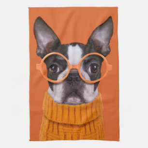 Cutest Baby Animals   Orange Boston Terrier Kitchen Towel