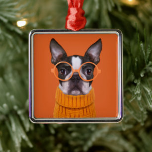 Cutest Baby Animals Orange Boston Terrier Metal Ornament