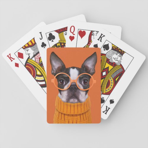 Cutest Baby Animals  Orange Boston Terrier Poker Cards