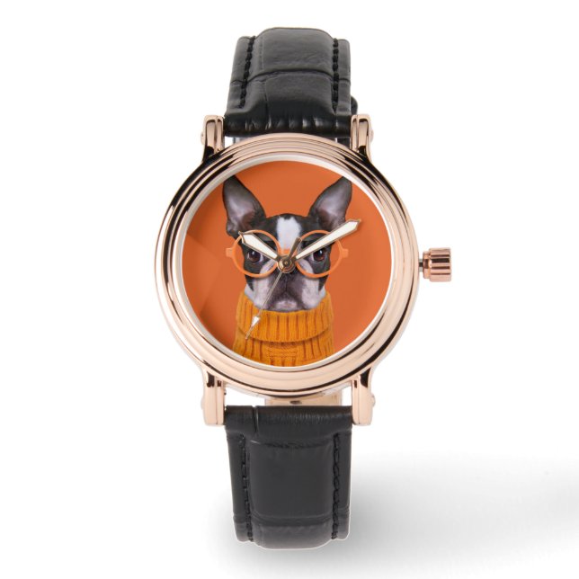 Cutest Baby Animals | Orange Boston Terrier Watch (Front)