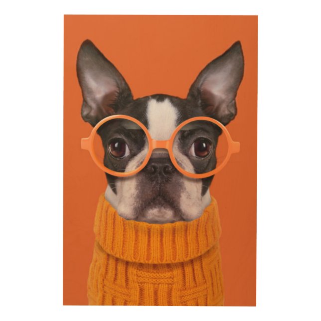 Cutest Baby Animals | Orange Boston Terrier Wood Wall Art (Front)