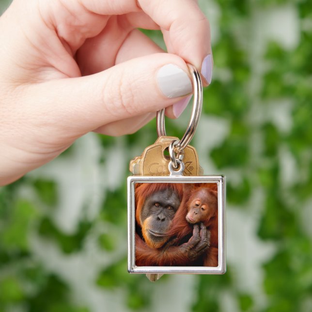 Cutest Baby Animals | Orangutan Mom & Baby Keychain (Hand)