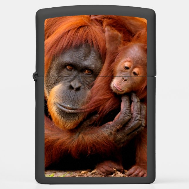 Cutest Baby Animals | Orangutan Mom & Baby Zippo Lighter (Front)