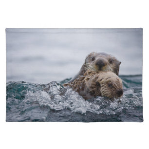 Cutest Baby Animals   Otter Baby & Mother Cloth Placemat