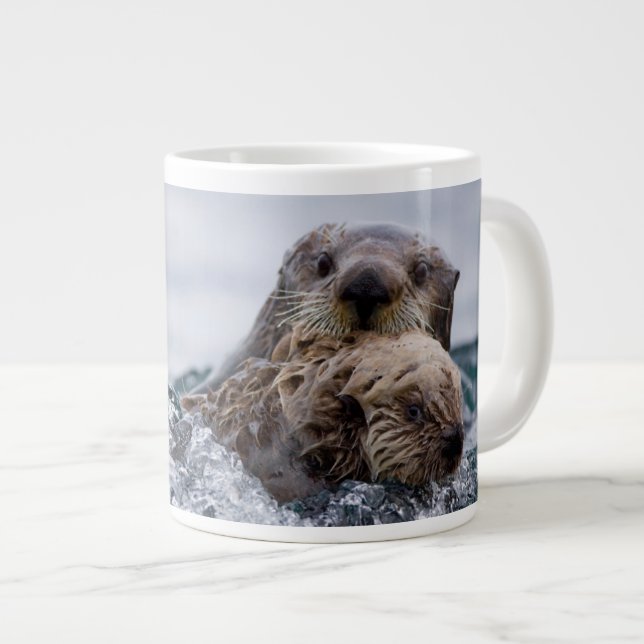Cutest Baby Animals | Otter Baby & Mother Giant Coffee Mug (Front Right)