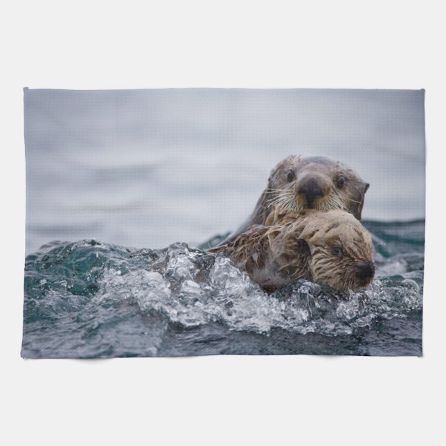 Cutest Baby Animals | Otter Baby & Mother Kitchen Towel (Horizontal)