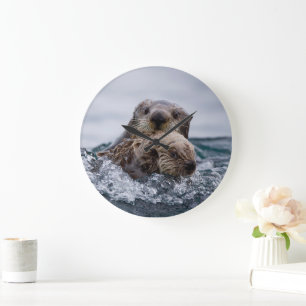 Cutest Baby Animals   Otter Baby & Mother Large Clock