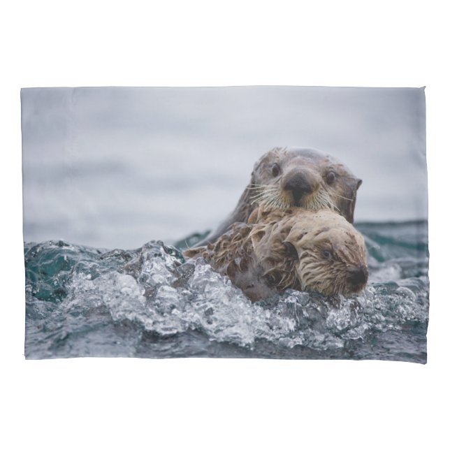 Cutest Baby Animals | Otter Baby & Mother Pillow Case (Front)