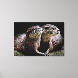 Cutest Baby Animals Otters Holding Hands Canvas Print