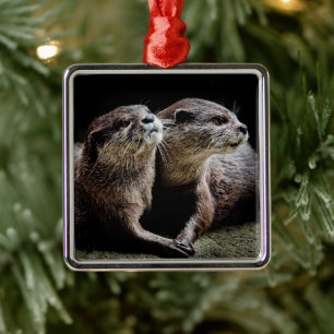 Cutest Baby Animals Otters Holding Hands Metal Ornament