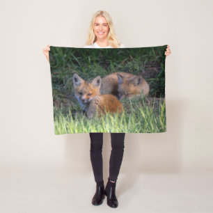 Cutest Baby Animals Pair of Red Fox Kit Siblings Fleece Blanket