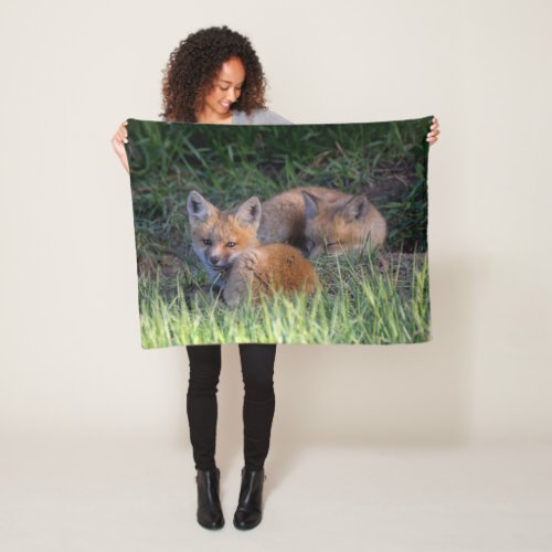 Cutest Baby Animals  Pair of Red Fox Kit Siblings Fleece Blanket