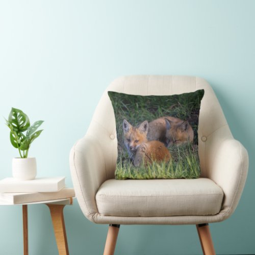 Cutest Baby Animals  Pair of Red Fox Kit Siblings Throw Pillow
