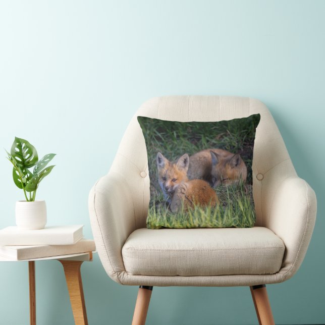 Cutest Baby Animals | Pair of Red Fox Kit Siblings Throw Pillow (Chair)