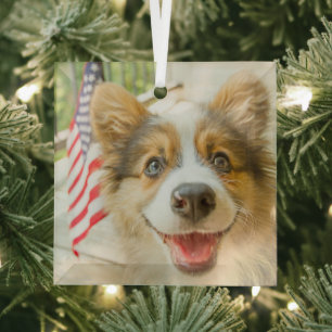 Cutest Baby Animals Patriotic Corgi Puppy Glass Ornament