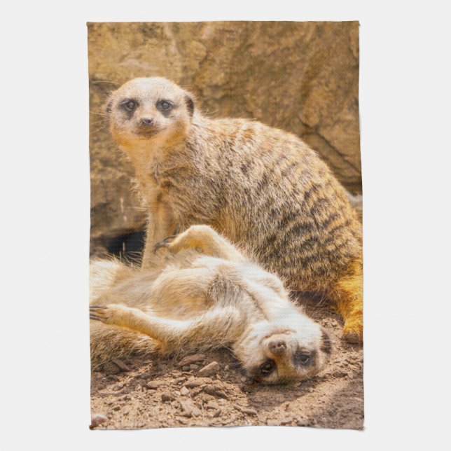 Cutest Baby Animals | Playful Meerkats Kitchen Towel (Vertical)