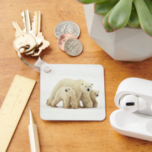 Cutest Baby Animals Polar Bear Family Keychain
