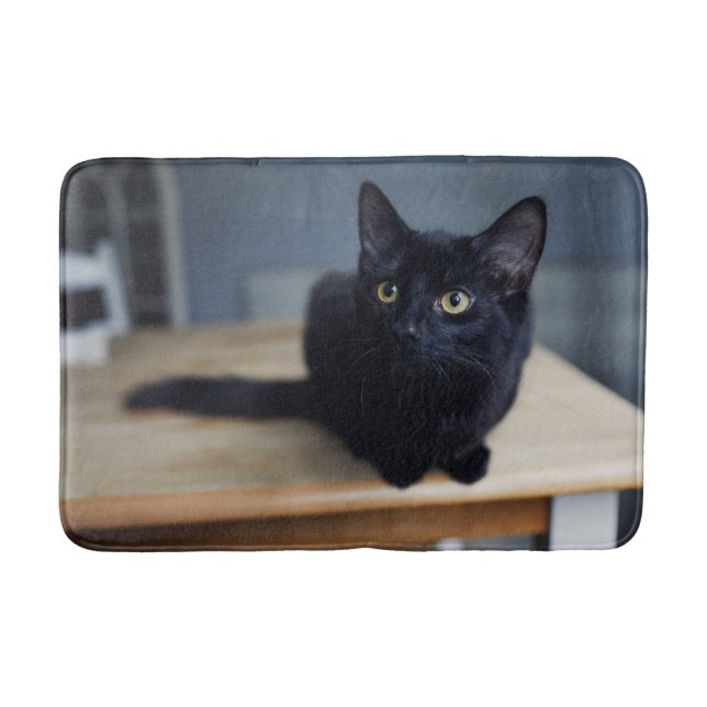 Cutest Baby Animals | Portrait of a Black Cat Bath Mat (Front)