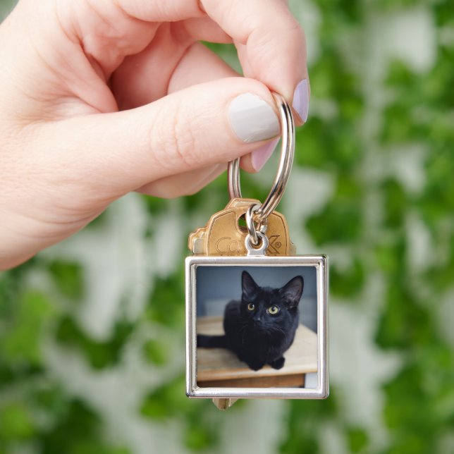 Cutest Baby Animals | Portrait of a Black Cat Keychain (Hand)