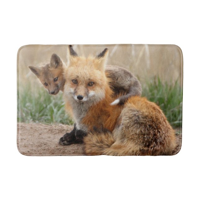 Cutest Baby Animals | Red Fox & Baby Bath Mat (Front)