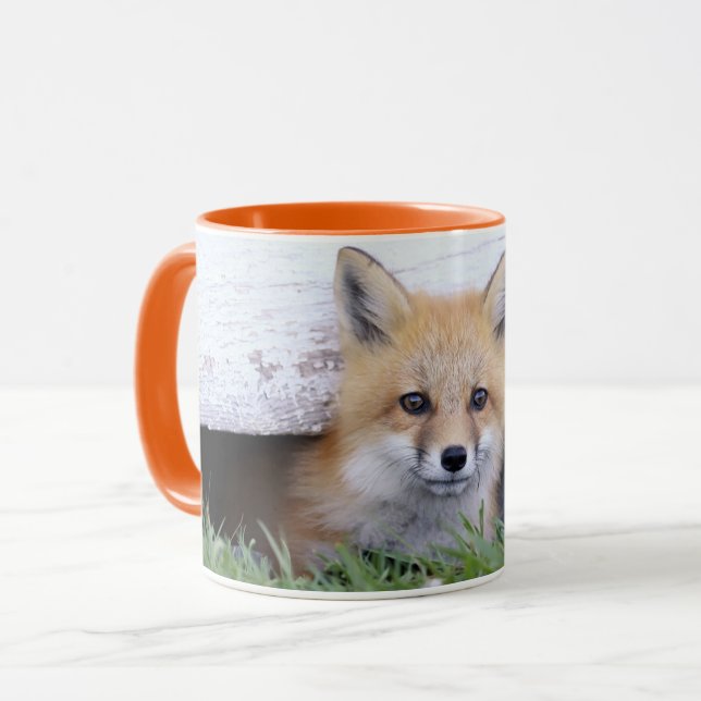 Cutest Baby Animals | Red Fox Kit Peeking Mug (Front Left)