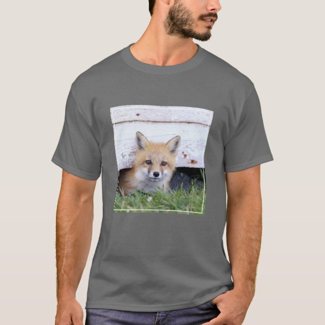 Cutest Baby Animals | Red Fox Kit Peeking T-Shirt (Front)