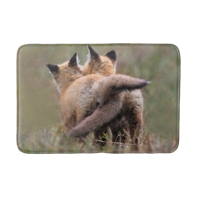 Cutest Baby Animals | Red Fox Kits Locking Tails Bath Mat (Front)