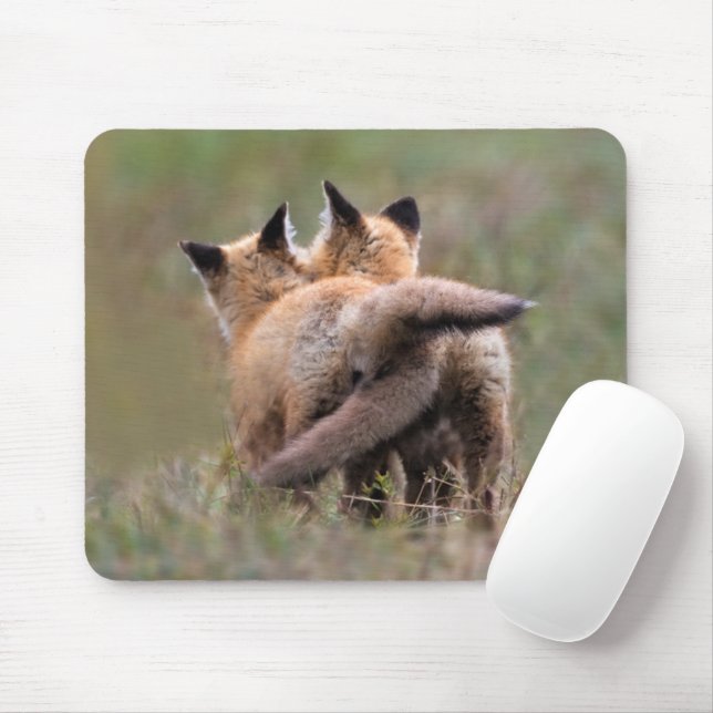 Cutest Baby Animals | Red Fox Kits Locking Tails Mouse Pad (With Mouse)