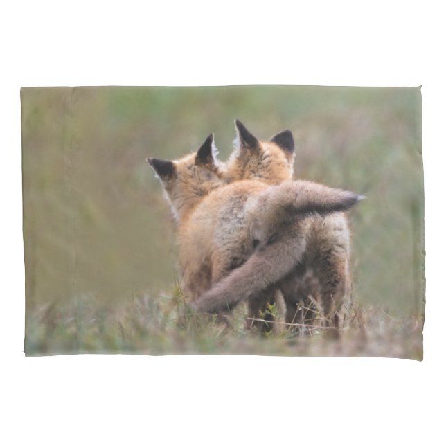 Cutest Baby Animals | Red Fox Kits Locking Tails Pillow Case (Front)