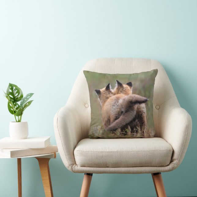 Cutest Baby Animals | Red Fox Kits Locking Tails Throw Pillow (Chair)