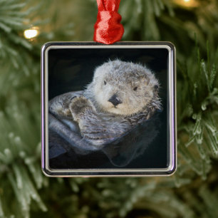 Cutest Baby Animals Sea Otter Floating Metal Ornament