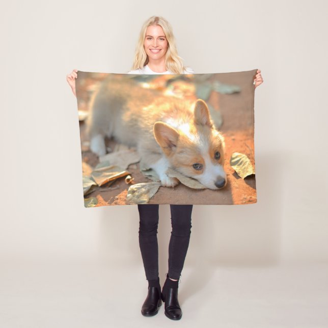 Cutest Baby Animals | Shy Corgi Fleece Blanket (In Situ)